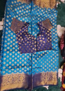 Elegant Blue Silk Saree with Gold Border