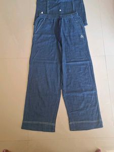 Denim Two-Piece Set - Top &amp; Wide Leg Pants