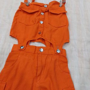 Bright Orange Overalls Set