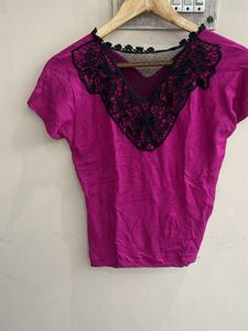 Magenta Lace Trim Top