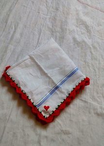Crochet Red Border Hanky with heart ❣️