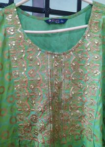 Green &amp; Gold Embellished Kurti