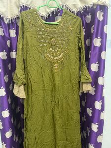 Embellished Olive Green Kurta