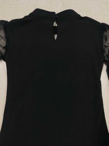Elegant Black Polka Dot Mesh Sleeve Top