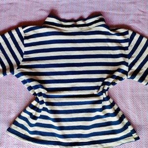Striped Polo Tee with Zipper Detail