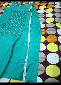 Teal Kurta with Embellished Neckline