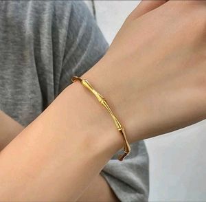 Unique Bamboo Design Gold Cuff Bracelet