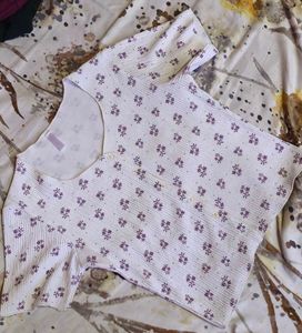 Cute Floral Print Ribbed Top