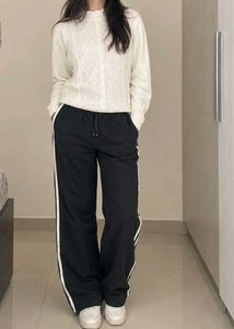 Comfy Wide-Leg Track Pants and white woolen top