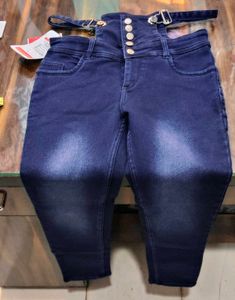 High Waist Ripped Jeans with Button upRings