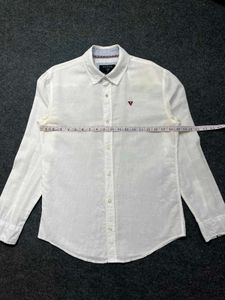 GUESS White Linen Blend Button-Up Shirt | Long Sle