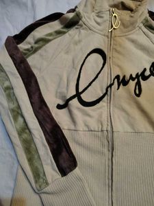 Tan Velour Striped Track Jacket