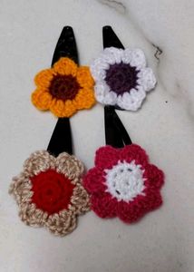 Handmade Crochet Flower Hair Clips Set of 4