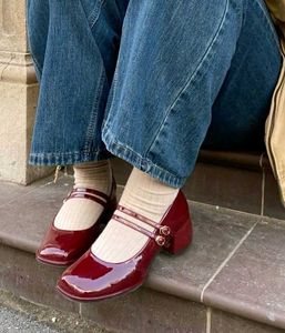 Chic cherry red Mary Jane Block heels 🍒