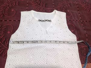 White Sleeveless Rhinestone Knit Tank Top