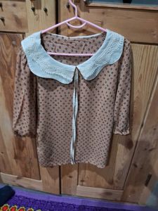 Chic Brown Polka Dot Blouse