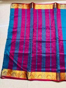 Beautiful Teal and Pink Striped Saree