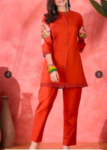 Vibrant Orange Embroidered Coord Set