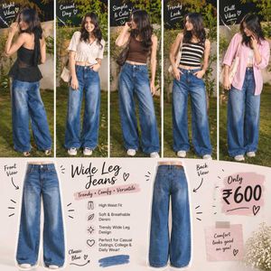 Trendy Wide Leg Jeans - Classic Blue
