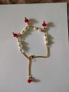 Elegant Gold Chain Bracelet with Red Beads