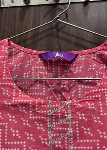 Pink bandhej kurta