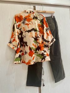 Hermes print Top with Straight Leg Pants Set