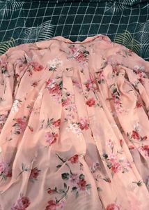 Peach Floral Print High-Low Tunic Top