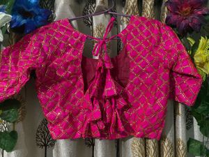 Elegant Pink &amp; Gold Embroidered Blouse