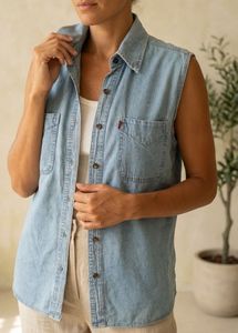 Sleeveless Denim Shirt Dress