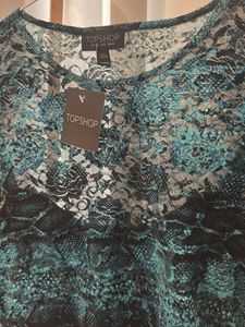Topshop London Teal Blue Lace Print Bodycon Dress