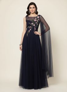 Stunning Navy Blue Embroidered Gown