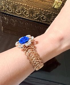 Elegant Blue Rose &amp; Crystal Bracelet