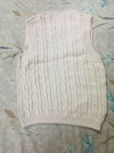 Cream Cable Knit Sleeveless V-Neck Sweater Vest