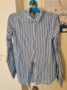 Blue and White Striped Button-Up Shirt