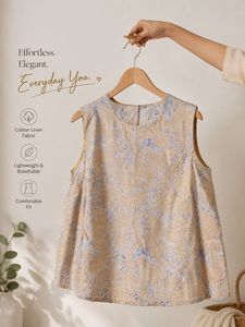 Elegant Beige Printed Sleeveless Top