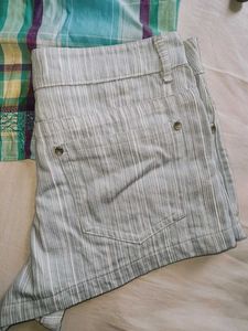 pinstriped denim shorts