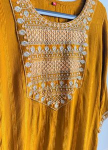 Elegant Embroidered Mustard Kurta
