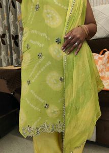 Embroidered Bandhani Kurta Set
