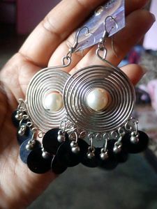Stylish Spiral Earrings with Pearls & Sequins