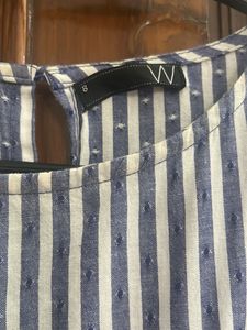 Striped Peplum Top with Embroidery