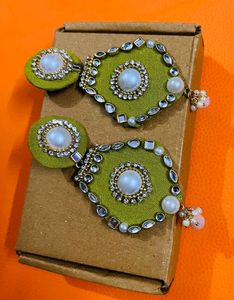 New Fabric Hand Made Earrings Colour Madhi Green