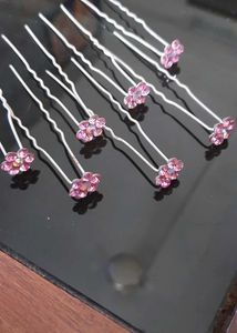 Pink Flower Hair Pins - Set of 7
