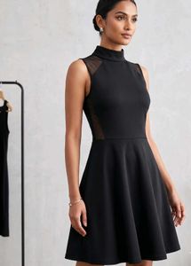 Chic Black Sleeveless Mesh Detail Dress
