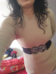 Black Stretchable Broad Belt With Fancy  Buckle
