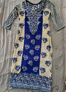 Straight Blue Velvet Kurta
