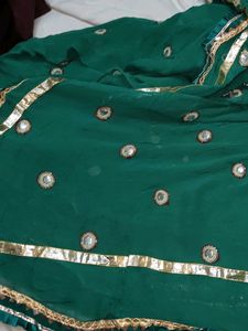 Moti Boote Embellished Green Saree