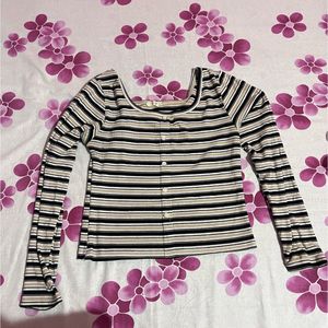 Striped Long Sleeve Button-Up Top