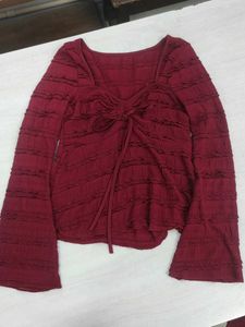 Women's Red Ruffled Long Sleeve Top