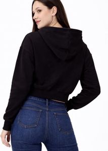 Black Cropped Zip-Up Hoodie