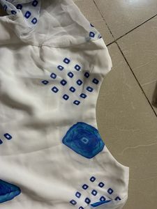 White umbrella Kurta with Blue Bandhani Print